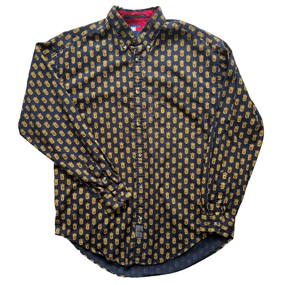 RARE 90s Tommy Hilfiger Shirt Fraternity Style Ivy League AOP VINTAGE Size M - Picture 10 of 10